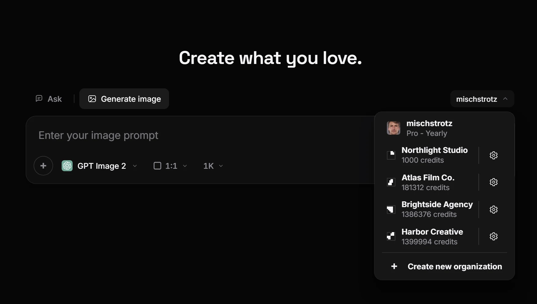 Selecting an organization in the LetzAI prompt composer dropdown