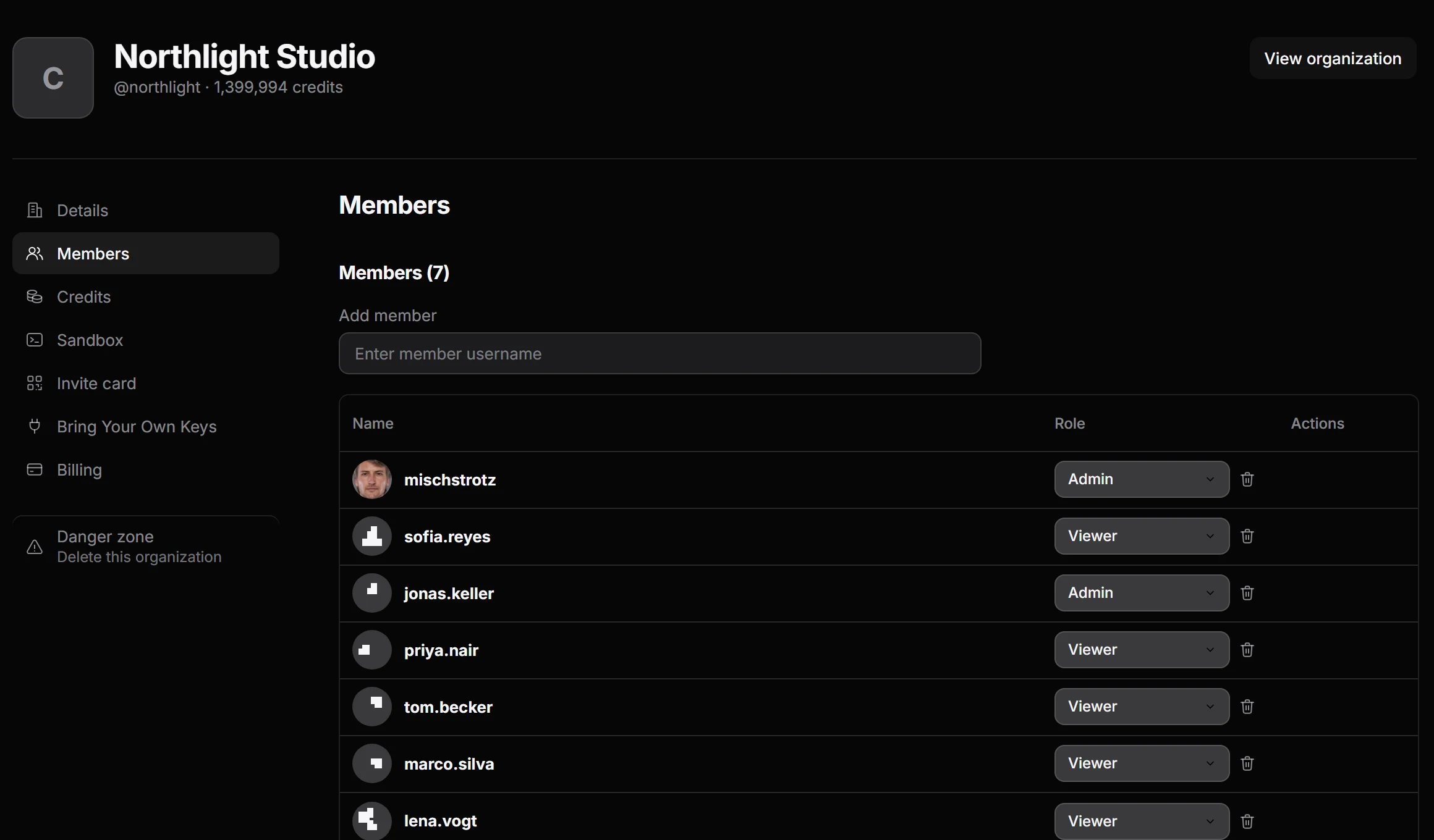 Members tab in LetzAI organization settings